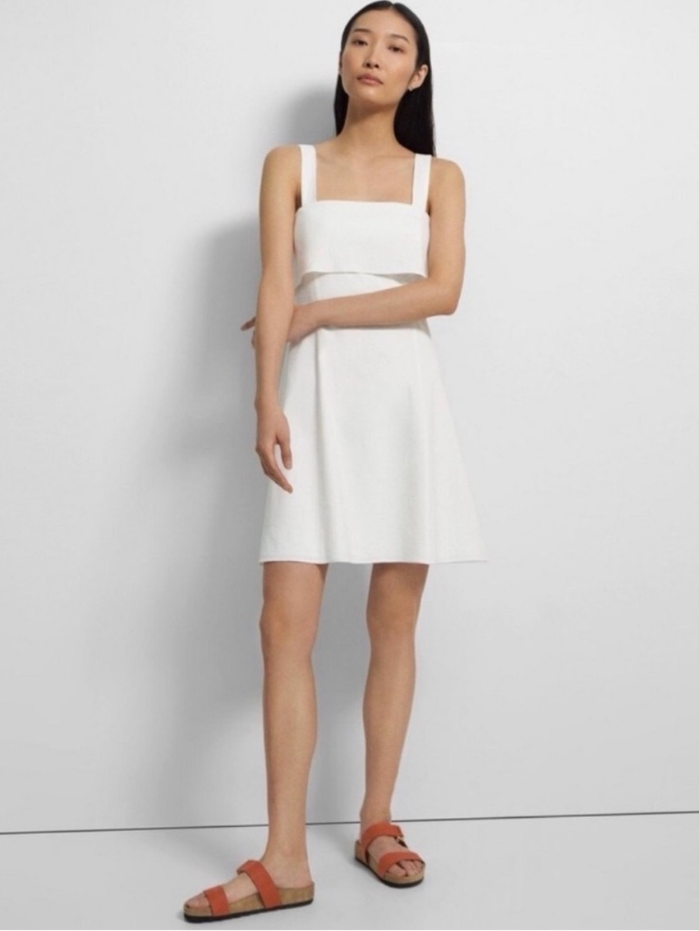 Theory Linen White Drape back dress